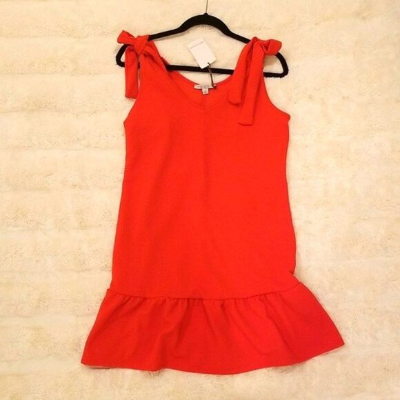 Green Envelope Orange Ruffle Dress with ties at shoulders size M - Picture 1 of 9
